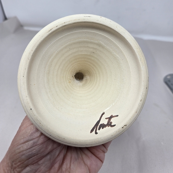 Studio Pottery Goblet Candle Holder Off White Blue Bunny Love Bird Nature Art - Picture 6 of 10